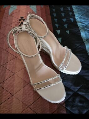 Wedge Espadrille Sandals with Ankle Strap - White
